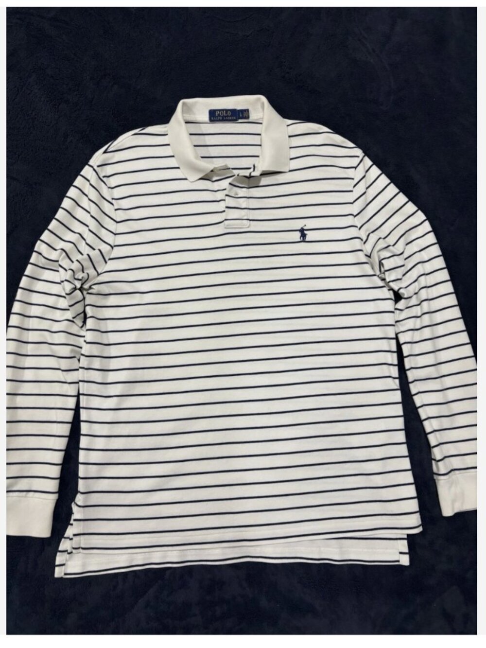 Polo Ralph Lauren Long-Sleeve Pima Cotton Striped Polo White & Navy – Men’s XL